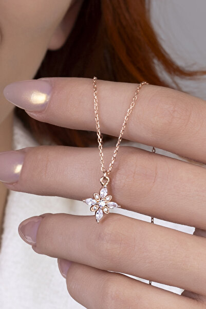 goldberia Minimal Tasarım Gümüş Umut Çiçeği Kolye