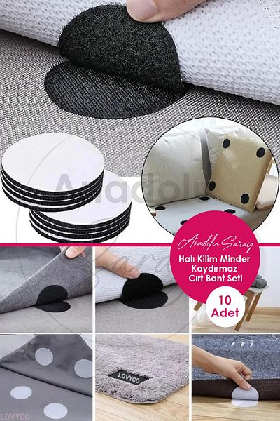 Anadolu Saray Çarşısı Practical 10 Pieces Carpet Rug Cushion Duvet Cover Anti-Slip Velcro Tape Set Adhesive Carpet Anti-Slip