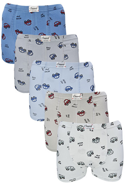 Onurel Boy's Pack of 5 Mixed Color Car Printed Lycra Boxers