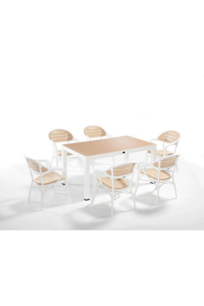 Fatih Novussi Bamboo 6 Lı Set Beyaz Fildişi Bahçe Takımları
