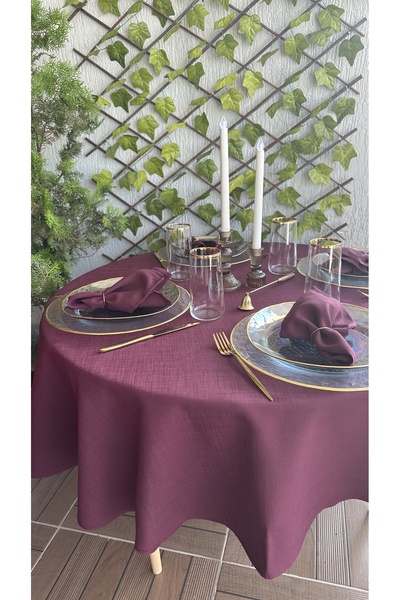 Decamor home Prune texturată de in - Față de masă rotundă mov