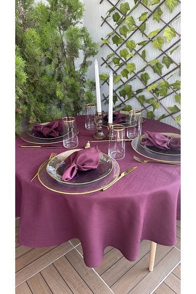 Decamor home Prune texturată de in - Față de masă rotundă mov
