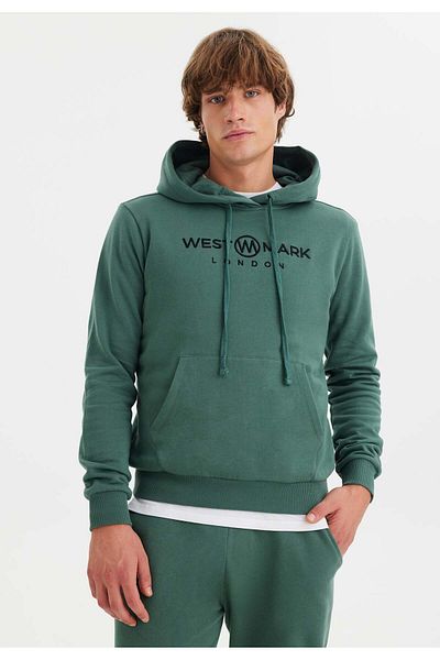 WESTMARK LONDON Ανδρικό φούτερ με πράσινη στάμπα με κουκούλα και βαμβακερή κανονική εφαρμογή SIGNATURE
