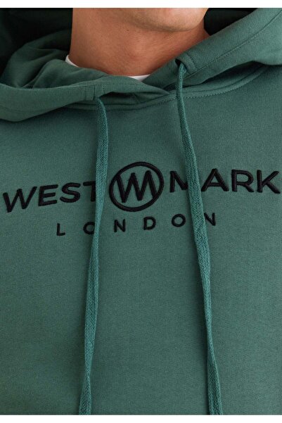 WESTMARK LONDON Ανδρικό φούτερ με πράσινη στάμπα με κουκούλα και βαμβακερή κανονική εφαρμογή SIGNATURE
