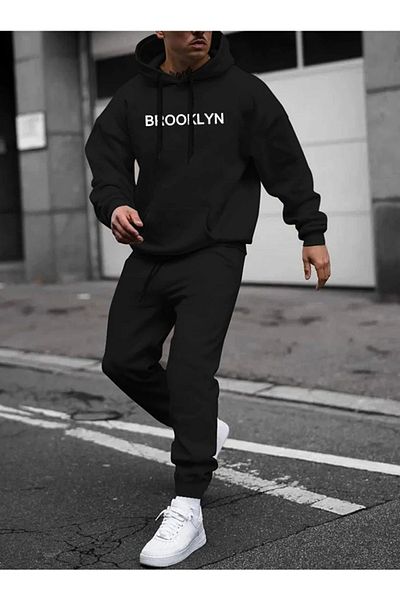 pandy Σετ μαύρης φόρμας Unisex με στάμπα Oversize