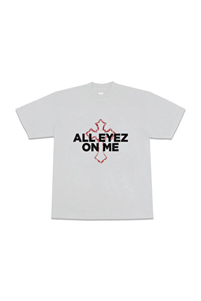 FECCY Unisex bela majica sa štampanim natpisom "All eyez on me"