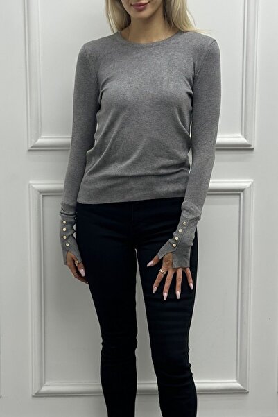 Dilvin 1267 Pulover cu decolteu cu mânecă mijlocie - Smoked Melange