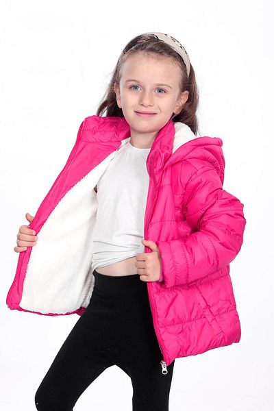 VODENS Girl's Thick Water Repellent Fuchsia Coat with Fleece Underwear