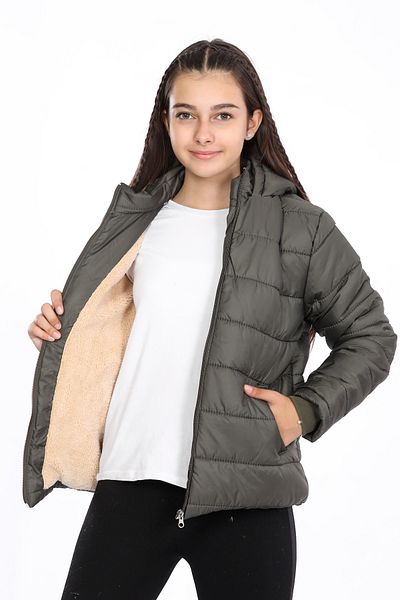 VODENS Girl's Thick Water Repellent Khaki Coat with Fleece Underwear