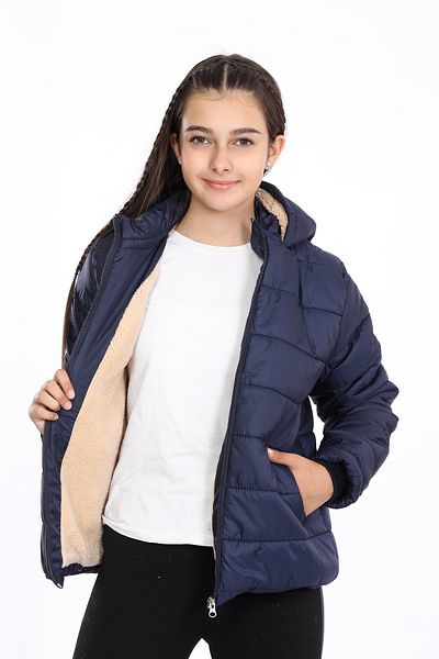 VODENS Girl's Thick Water Repellent Navy Blue Coat with Fleece Underwear