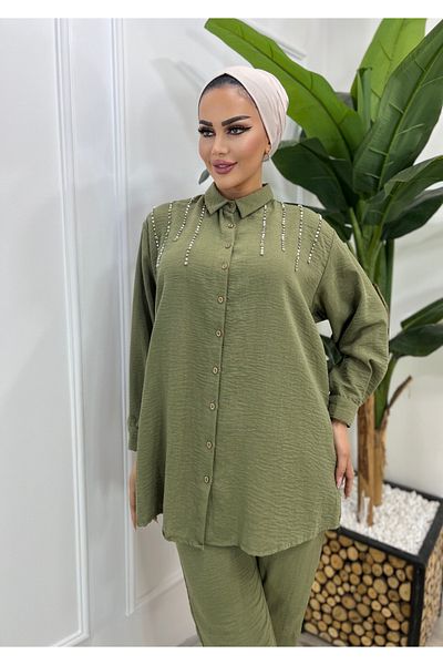 modamafra طقم بنطلون حجري أمامي - كاكي