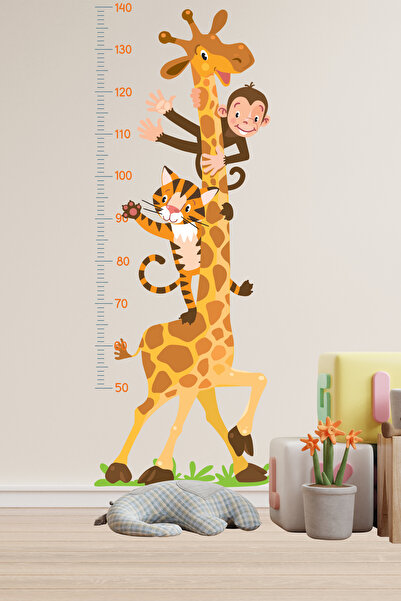 Echo Home Zürafa Kaplan ve Maymun Temalı Boy Ölçüm Cetveli Boy Ölçer Sticker