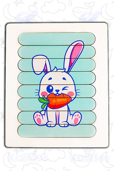 kalides Montessori Educational Wooden Puzzle - Strip Puzzle - Cute Rabbit