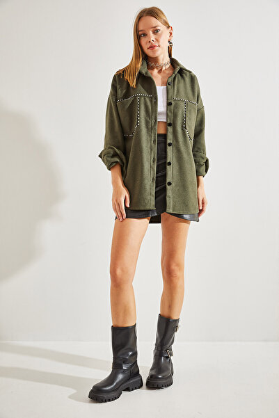 Bianco Lucci Women's Stone Embroidered Double Pocket Cashew Jacket