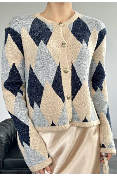 SERHANE بقلاوة منقوشة باللون البيج والرمادي والأزرق الداكن