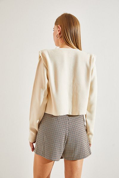 Bianco Lucci Cardigan tricotat cu nasturi cu perle detaliat pe umeri pentru femei