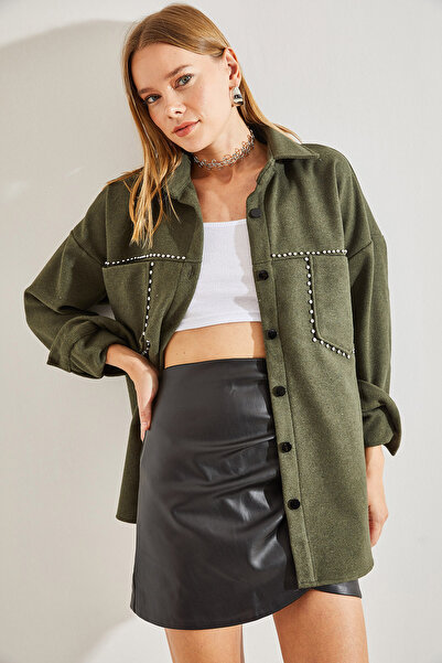 Bianco Lucci Women's Stone Embroidered Double Pocket Cashew Jacket