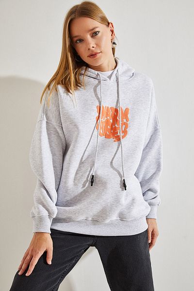Bianco Lucci Dreifädiges, übergroßes Damen-Sweatshirt mit Kapuze und bedruckter Vorder- und Rückseite