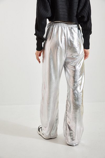 Bianco Lucci Damen-Palazzo-Hose mit elastischem Bund und Metallic-Beschichtung