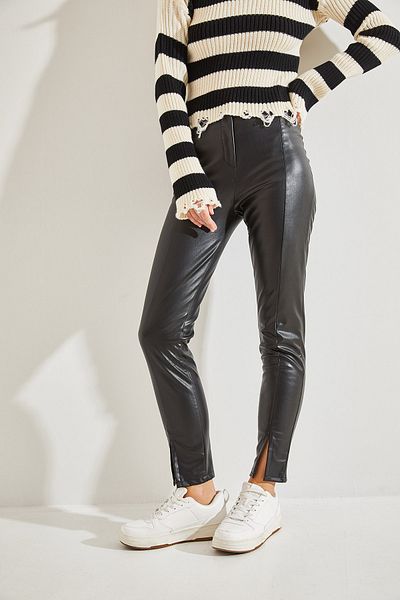 Bianco Lucci Women's Chestnut Leather Trousers with Slit Legs
