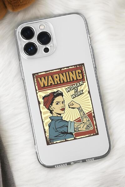mooodcase iPhone 15 Pro Max Uyumlu Women At Work Desenli Premium Silikonlu Şeffaf Telefon Kılıfı