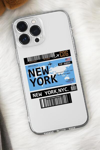 mooodcase iPhone 15 Pro Max Uyumlu New York Ticket Desenli Premium Silikonlu Şeffaf Telefon Kılıfı