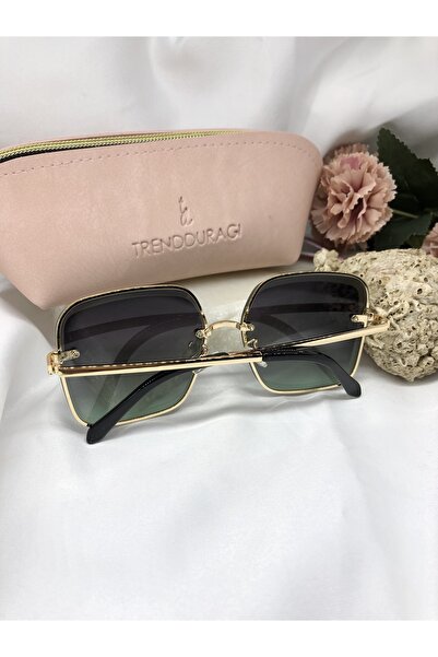 Di Caprio Ella Square Rectangular Gold Detailed Gradient Green Transitional Women's Sunglasses