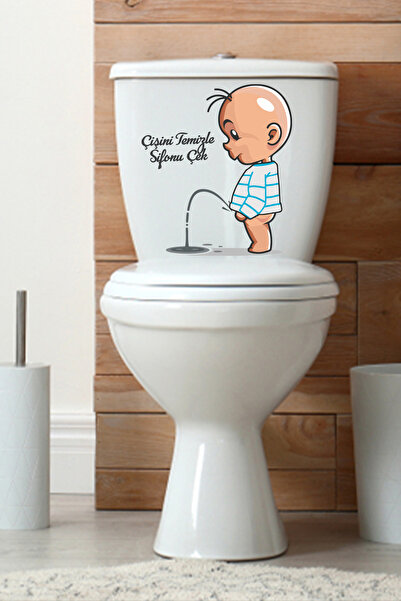 Echo Home Çişini Temizle Sifonu Çek Temalı Klozet Sticker Banyo Sticker Seti