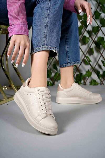 İncim ®| Medusa Women's Ecru Thick High Sole Light Daily Walking Sports Shoes and Sneakers