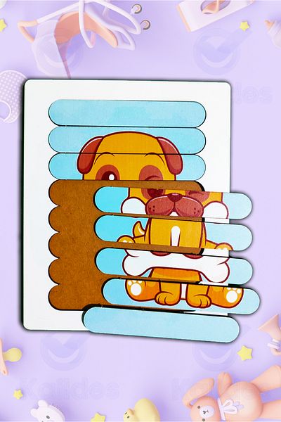 kalides Montessori Educational Wooden Puzzle - Strip Puzzle - Cute Dog