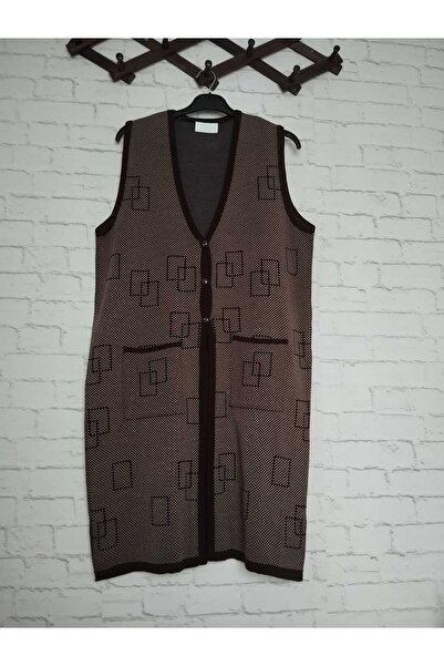 anne moda ankara winter, 1st quality steel, acrylic knitted, 2 pockets, 3 buttons, V-neck extra long knitwear vest