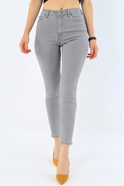 SANTA BELLA Γυναικείο τζιν Etoply γκρι, με ψηλή μέση και εφαρμοστή γραμμή.