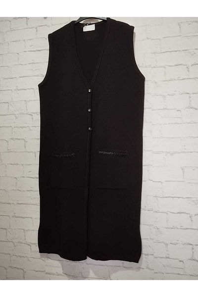 anne moda ankara winter, 1st quality steel, acrylic knitted, 2 pockets, 3 buttons, V-neck extra long knitwear vest