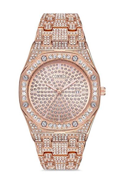 Commes Automatic ساعة يد نسائية كومز نحاسية اللون مرصعة بأحجار الكريستال مع ت...