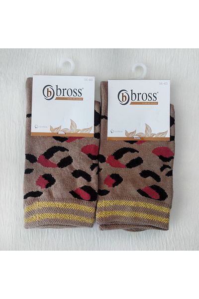 Bross WOMEN'S COTTON SOCKS - KNEE BOTTOM PATTERNED SOCKS 2-PACK