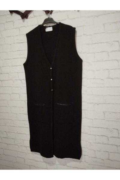 anne moda ankara winter, 1st quality steel, acrylic knitted, 2 pockets, 3 buttons, V-neck extra long knitwear vest