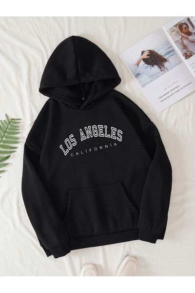 Serays moda Дебел зимен суичър с качулка за момиче/момче с щампа Los Angeles