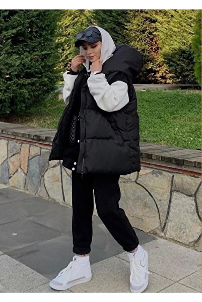 MODAEYLÜL Kadın Siyah Cepli Şişme Yelek