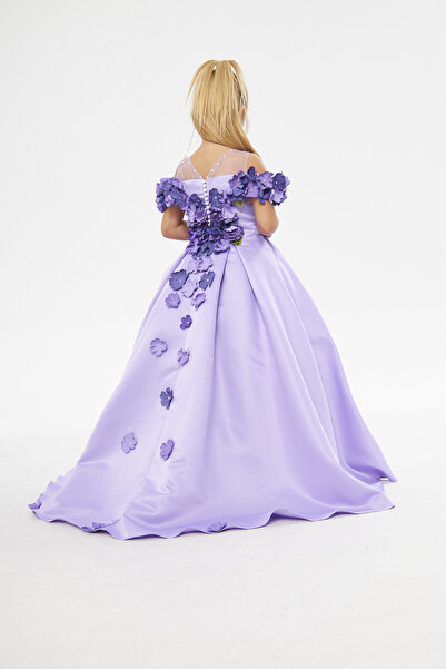 zühre balaban lila çiçekli elbise kız çocuk abiye elbise