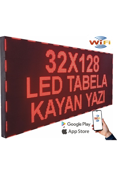 Genel Markalar 32x128cm Tek Taraflı Led Tabela Kayan Yazı Wifi Haberleşmeli-T...