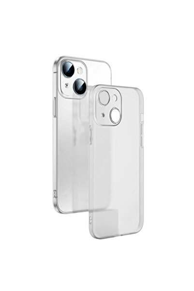 Ally Iphone 14 6.1inch Frosted Glass Şeffaf Kamera Korumalı Kılıf Beyaz