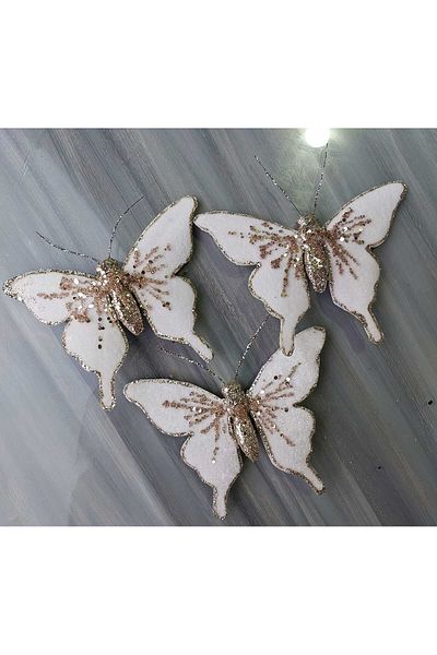lolipophobi Butterfly Christmas Ornament 3 Pieces White, Christmas Ornament, Glitter Butterfly, Christmas Ornament, Decor