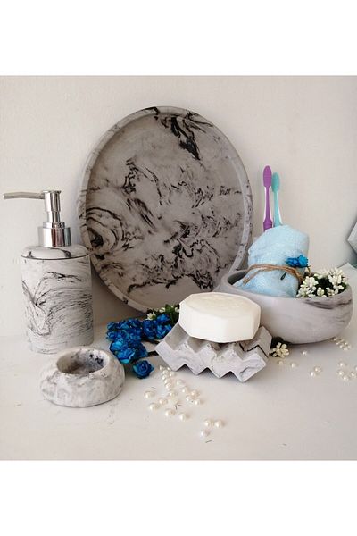 Trust Stone Σετ μπάνιου από σκυρόδεμα σειράς Anthracite Marble Pattern