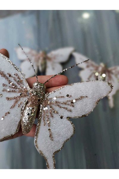 lolipophobi Butterfly Christmas Ornament 3 Pieces White, Christmas Ornament, Glitter Butterfly, Christmas Ornament, Decor