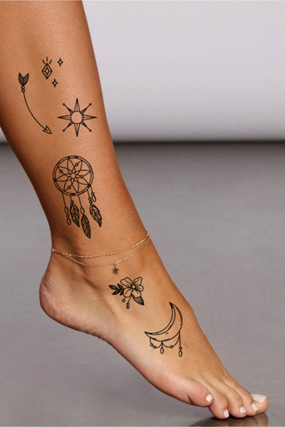 Jet Online Karışık Minimal Ok Düşkapanı Ay Geçici Dövme Dreamcatcher Tattoo