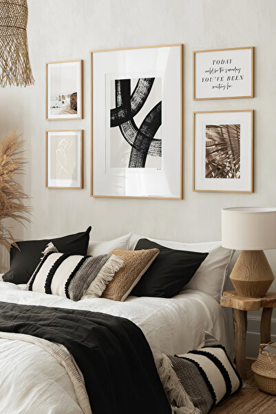 Artavessa 5 Parça Ahşap Çerçeve Görünümlü Mdf Tablo Seti