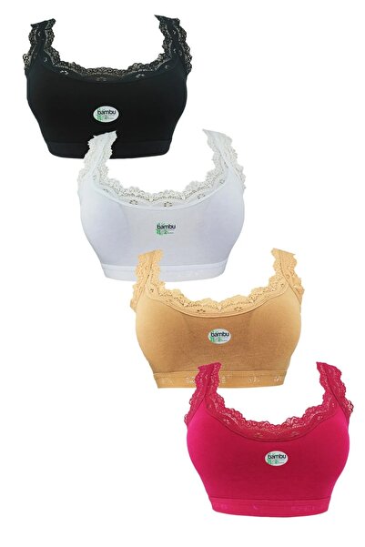 NARIYA Жіночий бюстгальтер великого розміру, 4 штуки, 4 штуки бавовняні з мереживом, з підкладкою, з підтягуючим ефектом, напівспортивний бюстгальтер