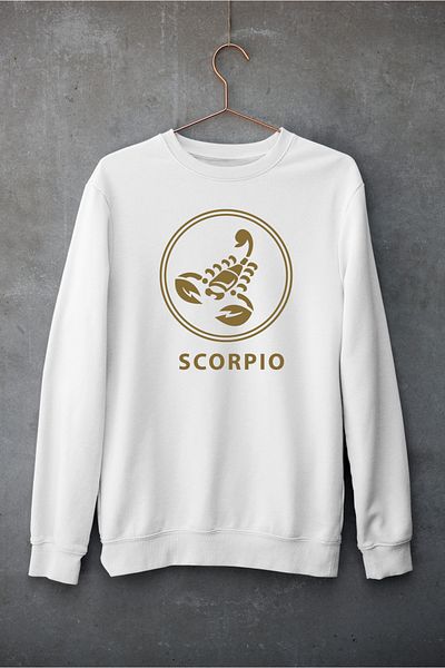 Raf Coll Hanorac unisex oversize cu decolteu rotund Scorpion Zodiac cu imprimeu digital, cu două fire în interior