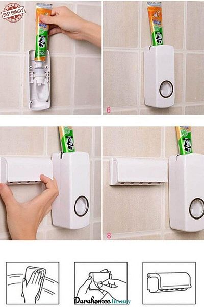 PEGA HOME Toothpaste Squeezing Machine Brush Holder Paste Squeezer with 5 Brushes