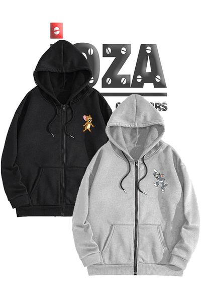 Joza Outdoors Unisex Tom Jerry Basic φούτερ με κουκούλα με φερμουάρ Fleece Jacket Lover Σετ 2 τεμαχίων